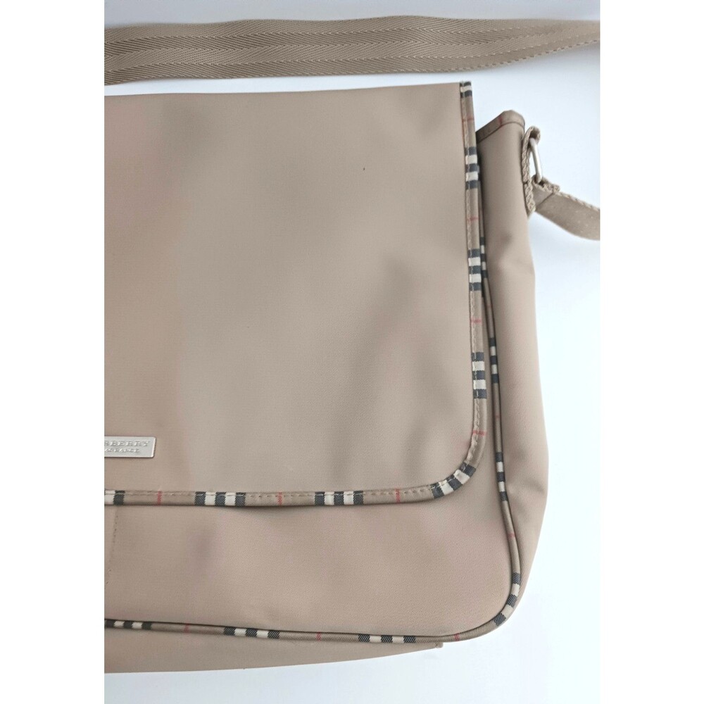 Burberry Fragrance Khaki Nylon Lg Messenger Bag Nova Check Piping Trim Adj Strap - Picture 15 of 16
